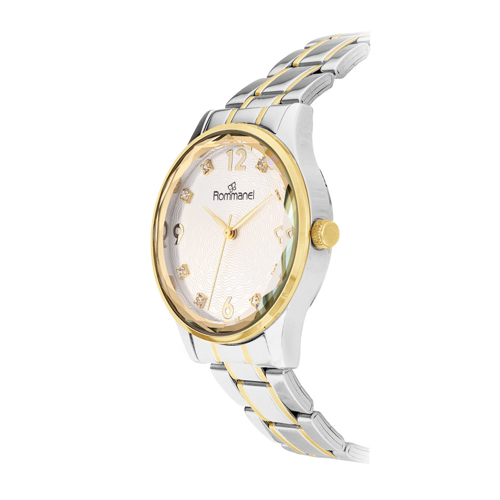 RELÓGIO ANALÓGICO SOCIAL PRATA COM DOURADO