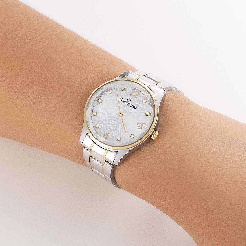 RELÓGIO ANALÓGICO SOCIAL PRATA COM DOURADO