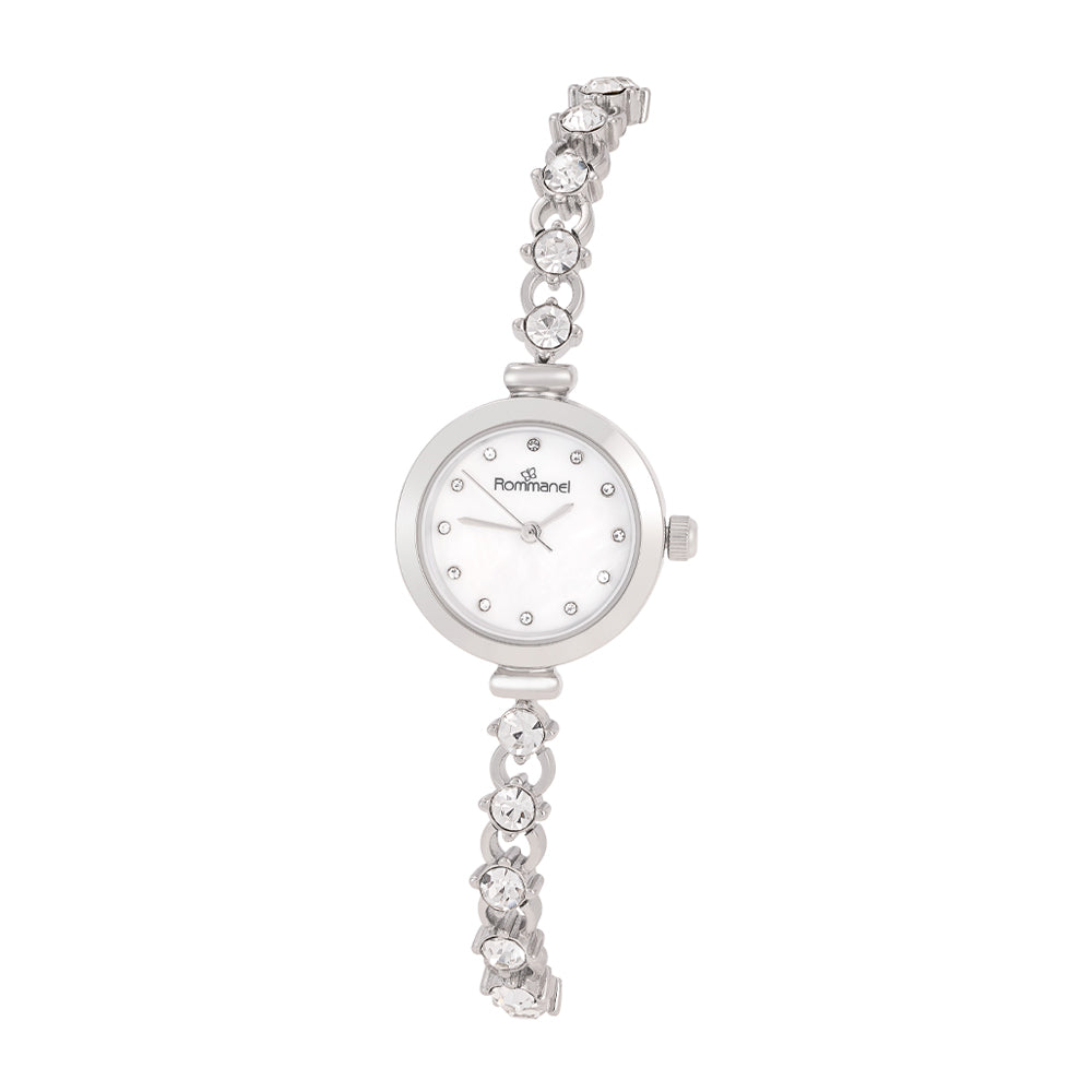 RELÓGIO ANALÓGICO SOCIAL PRATA COM CRISTAIS