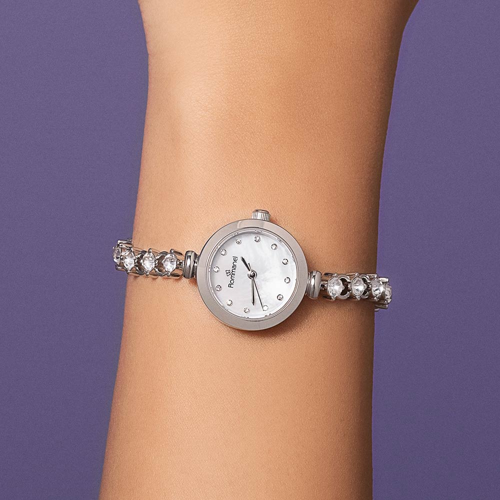 RELÓGIO ANALÓGICO SOCIAL PRATA COM CRISTAIS