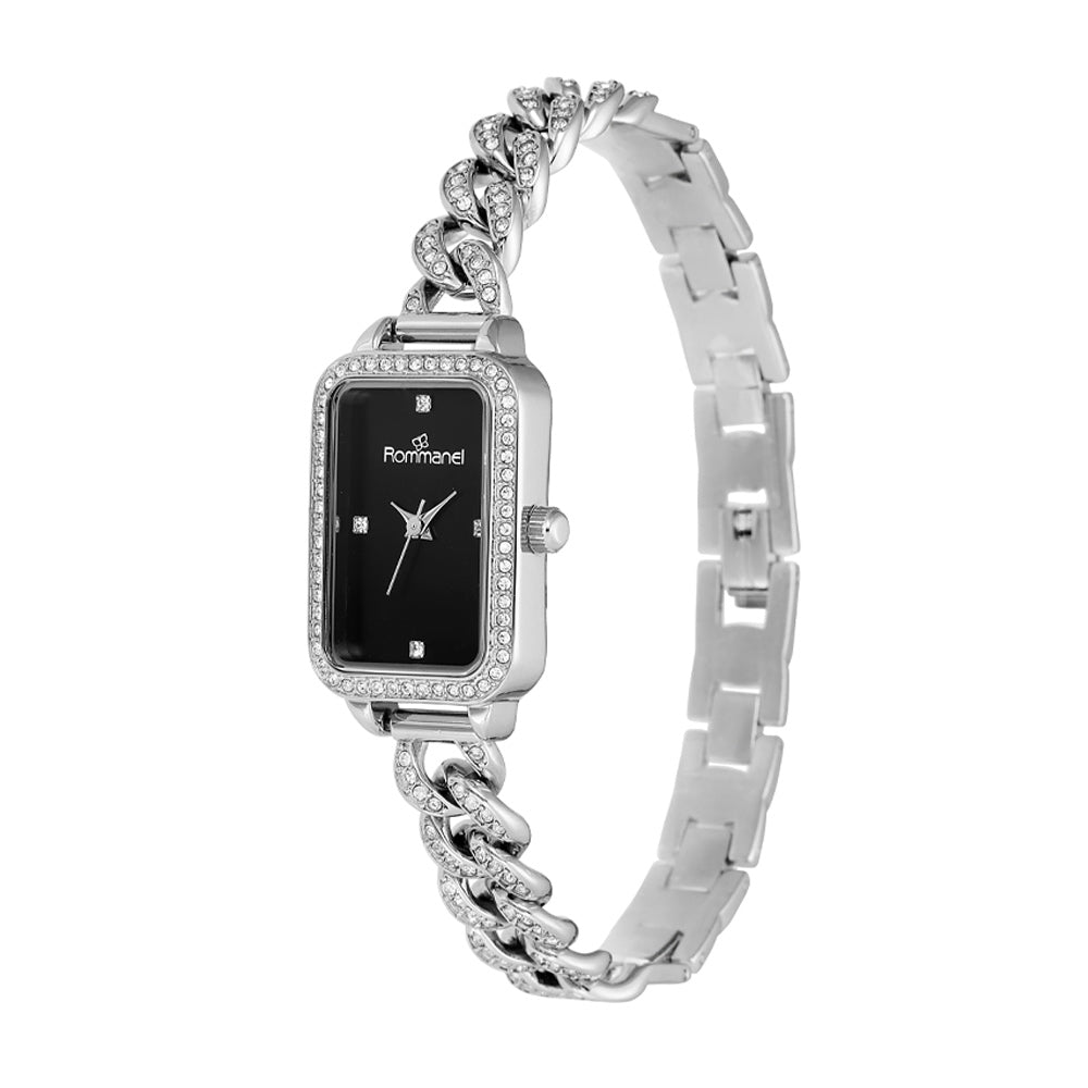 RELÓGIO ANALÓGICO SOCIAL PRATA COM CRISTAIS