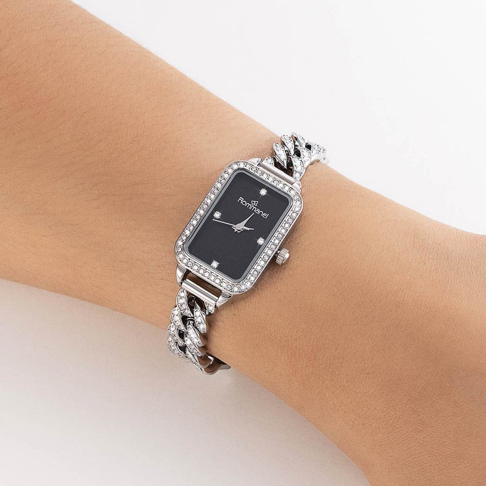 RELÓGIO ANALÓGICO SOCIAL PRATA COM CRISTAIS