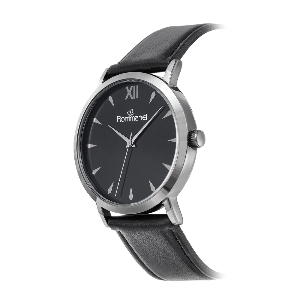 RELÓGIO ANALÓGICO SOCIAL GRAFITE COM PULSEIRA DE COURO SINTÉTICO