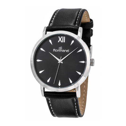 RELÓGIO ANALÓGICO SOCIAL PRATA COM PULSEIRA DE COURO SINTÉTICO PRETO