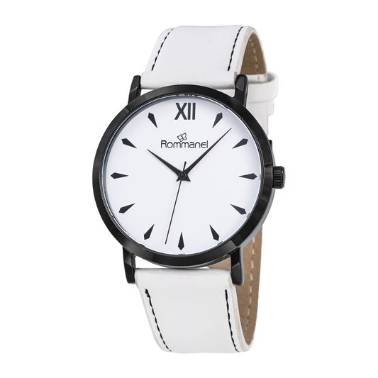 RELÓGIO ANALÓGICO SOCIAL PRETO COM BRANCO COM PULSEIRA DE COURO SINTÉTICO