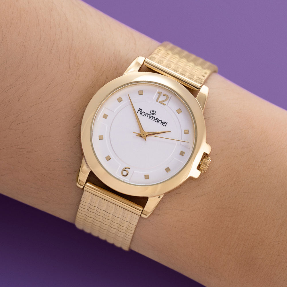 RELÓGIO ANALÓGICO SOCIAL DOURADO