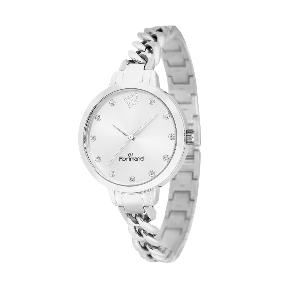 RELÓGIO ANALÓGICO SOCIAL PRATA COM CRISTAIS