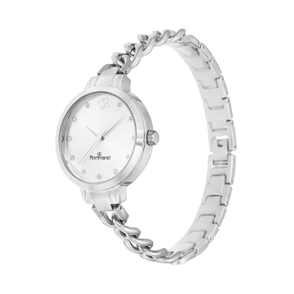 RELÓGIO ANALÓGICO SOCIAL PRATA COM CRISTAIS