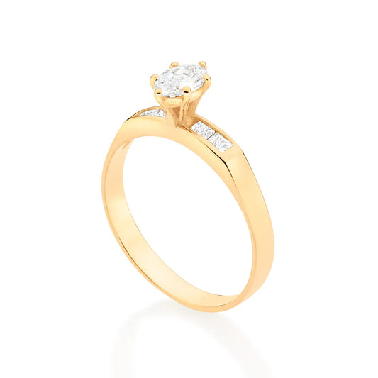 ANEL SOLITÁRIO BANHADO A OURO 18K COM ZIRCÔNIAS