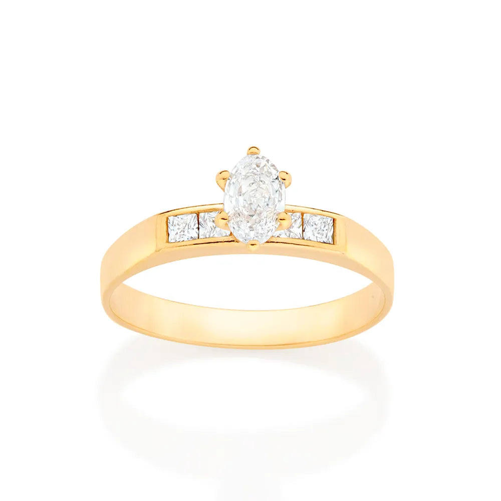 ANEL SOLITÁRIO BANHADO A OURO 18K COM ZIRCÔNIAS