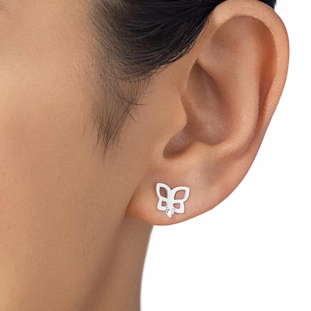 BRINCO BORBOLETA DE PRATA MACIÇA 925 COM ZIRCÔNIAS