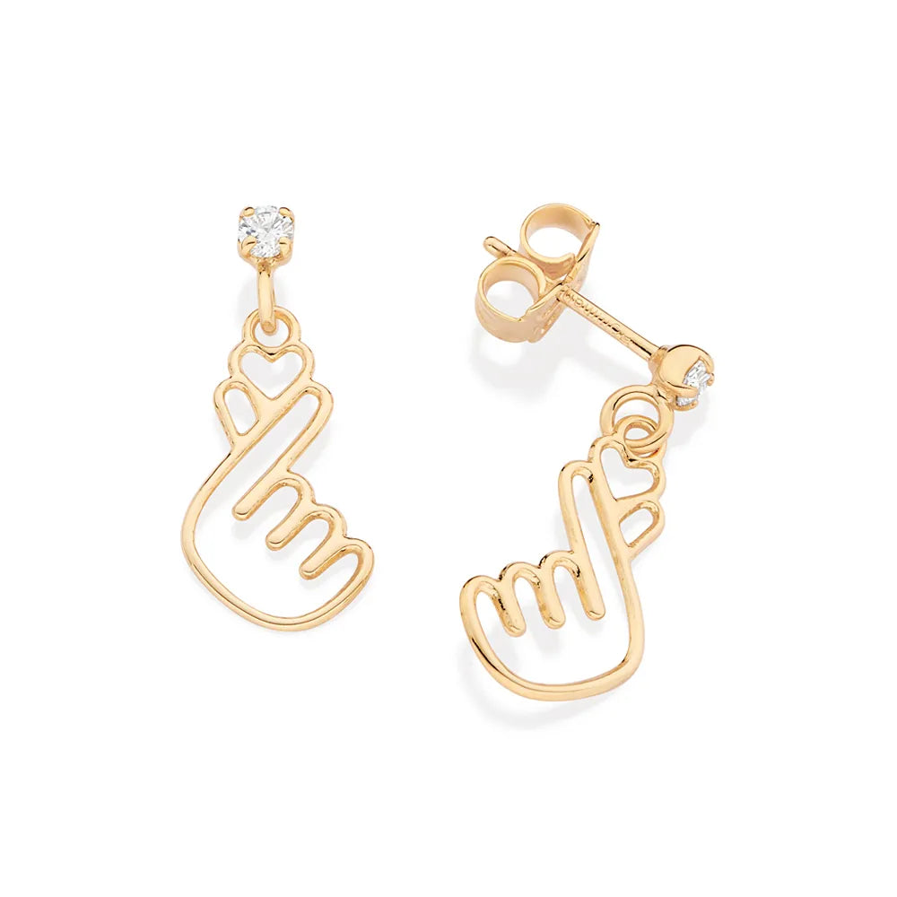 BRINCO CORAÇÃO COREANO FINGER HEART BANHADO A OURO 18K